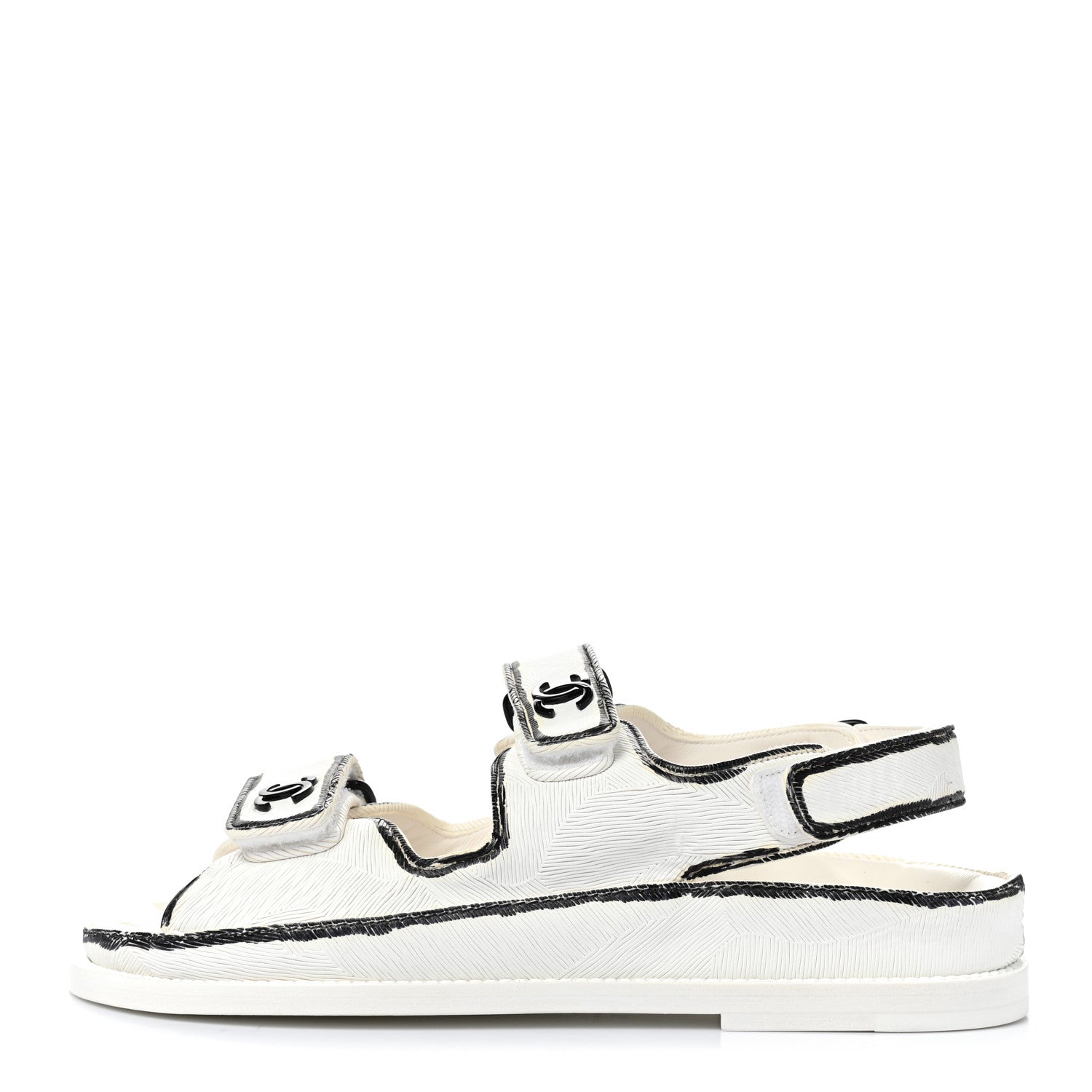 Chanel Calfskin Printed Velcro Dad Sandals 37 White Black 1 of 9