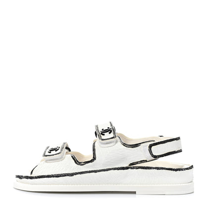 Chanel Calfskin Printed Velcro Dad Sandals 37 White Black 1 of 9