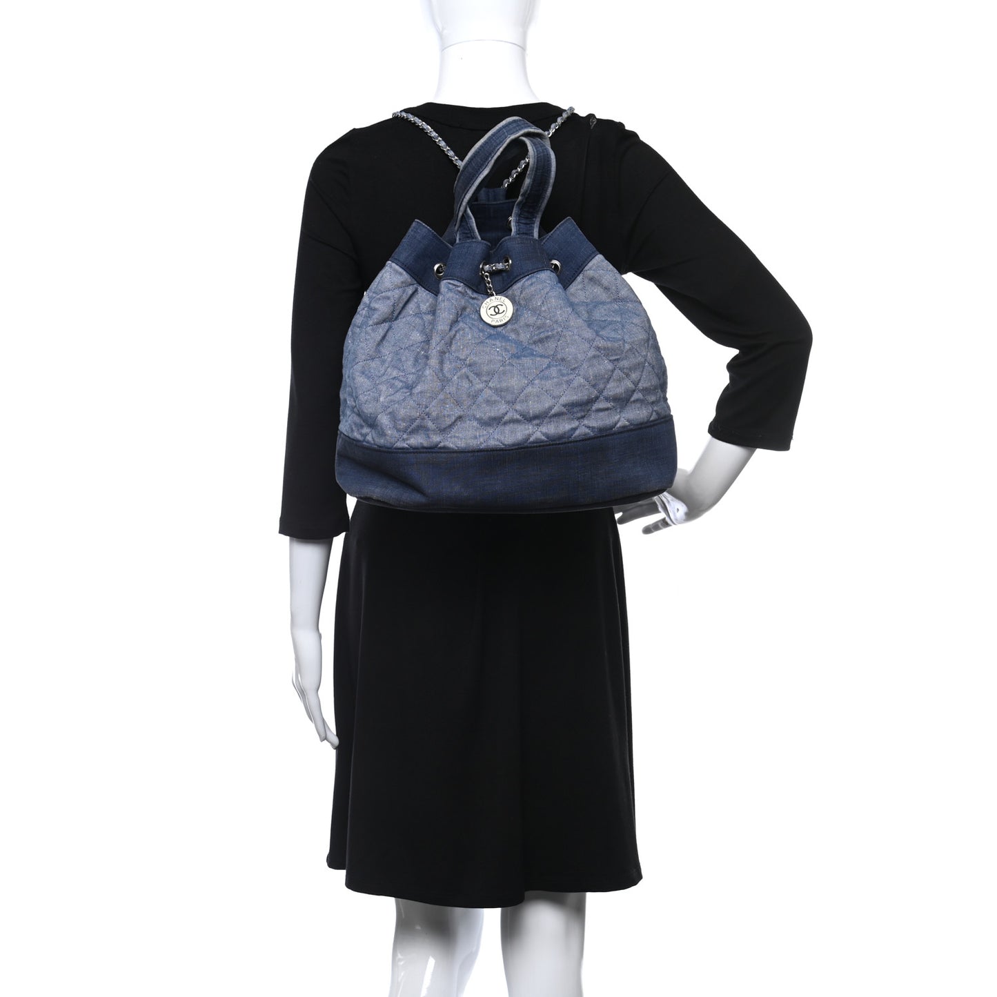 Denim Medallion Quilted Drawstring Bag Blue