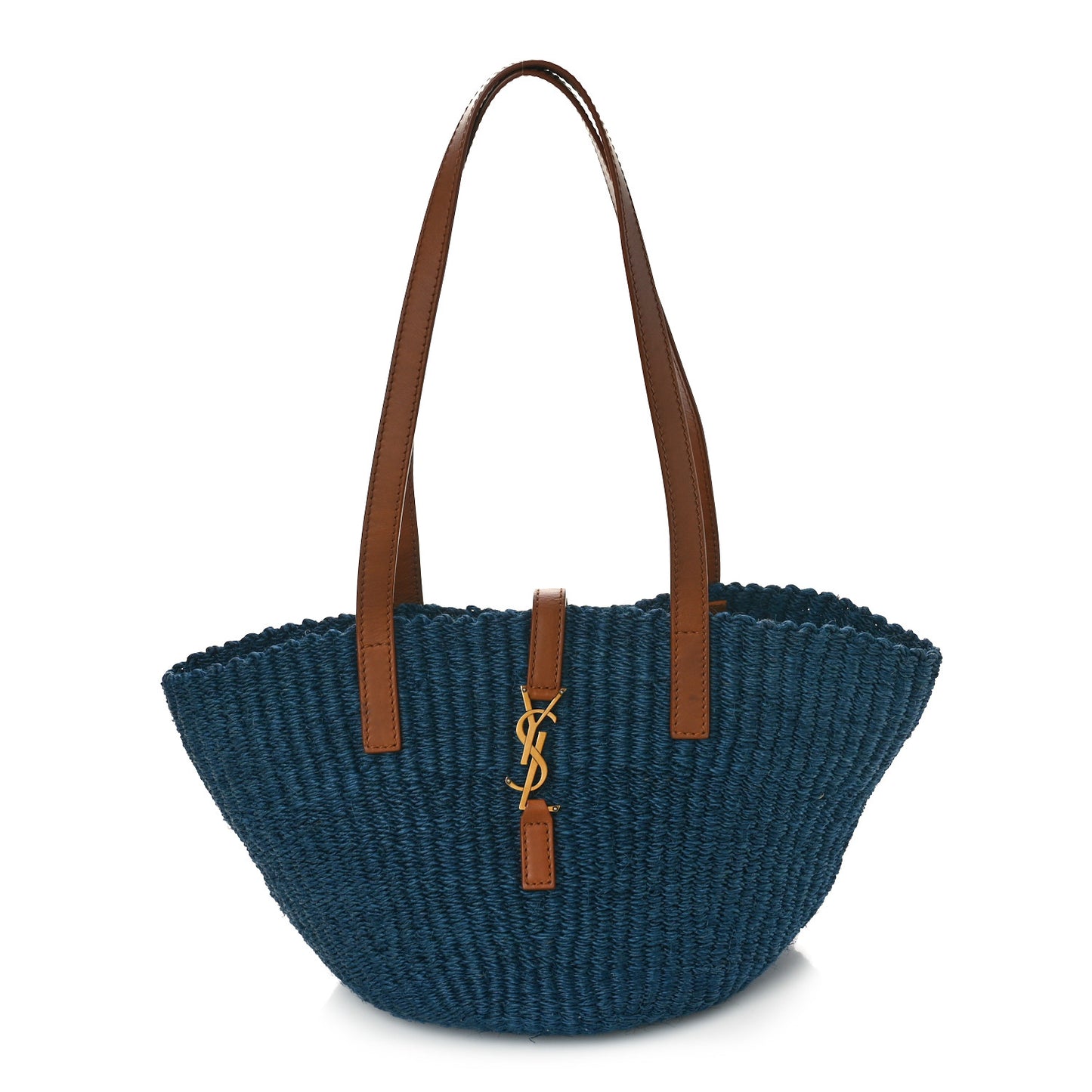 Raffia Calfskin Medium Panier Tote Blue