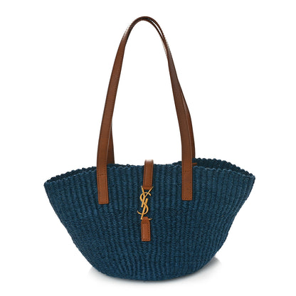 Saint Laurent Raffia Calfskin Medium Panier Tote Blue 1 of 10