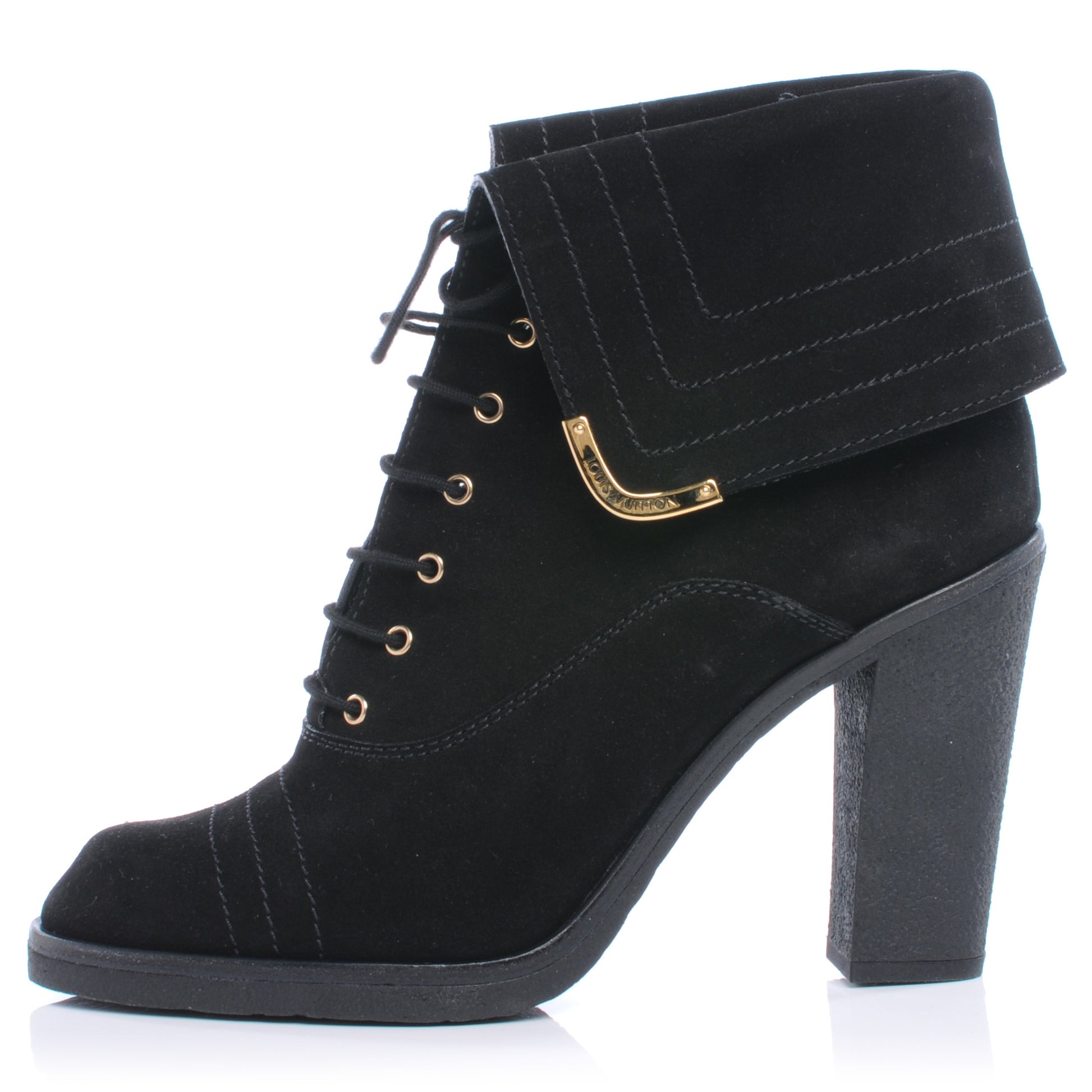 Louis Vuitton Suede Lace Up Ankle Boots 39.5 Black 1 of 7