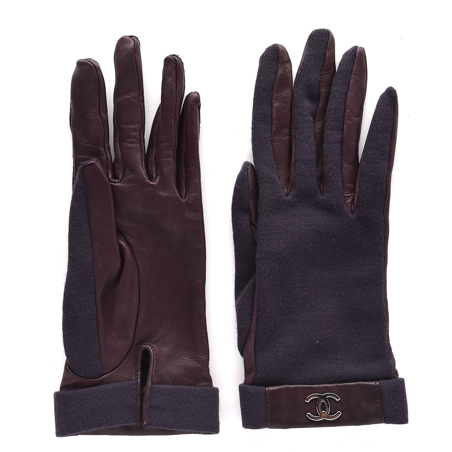 Chanel Silk Lambskin Knit CC Gloves 7.5 Dark Purple 2 of 7