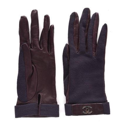 Chanel Silk Lambskin Knit CC Gloves 7.5 Dark Purple 2 of 7