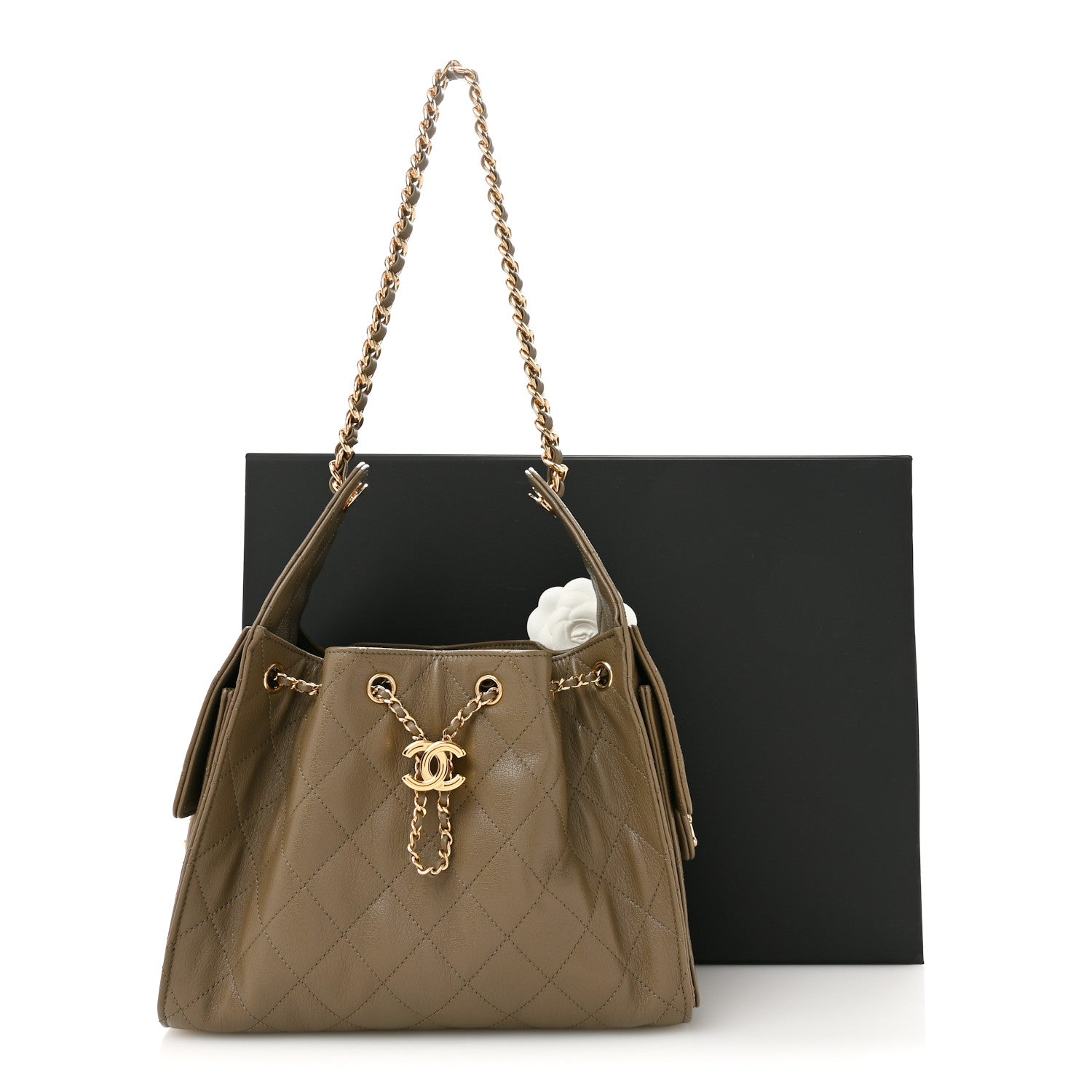 Chanel Goatskin Quilted Small Chanel 25 Handbag Dark Khaki 11 of 11