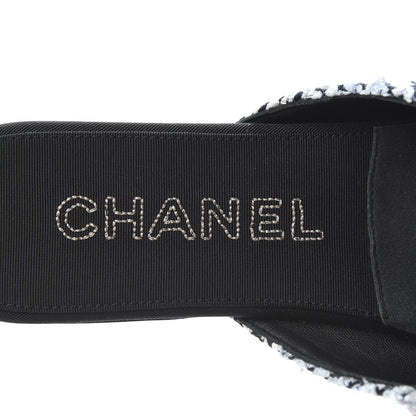 Chanel Tweed Grosgrain Camellia CC Flats 37.5 Light Blue Black 7 of 8