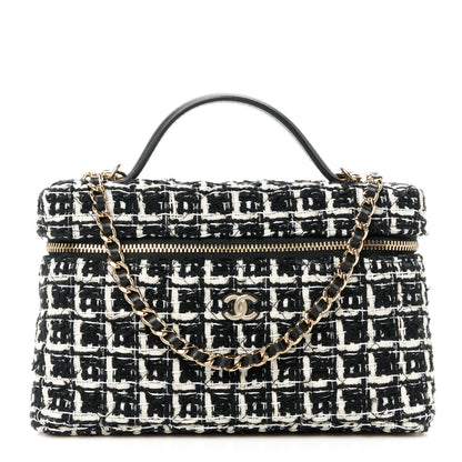 Chanel Tweed Quilted Top Handle Slim Long Vanity Black Ecru White 1 of 10