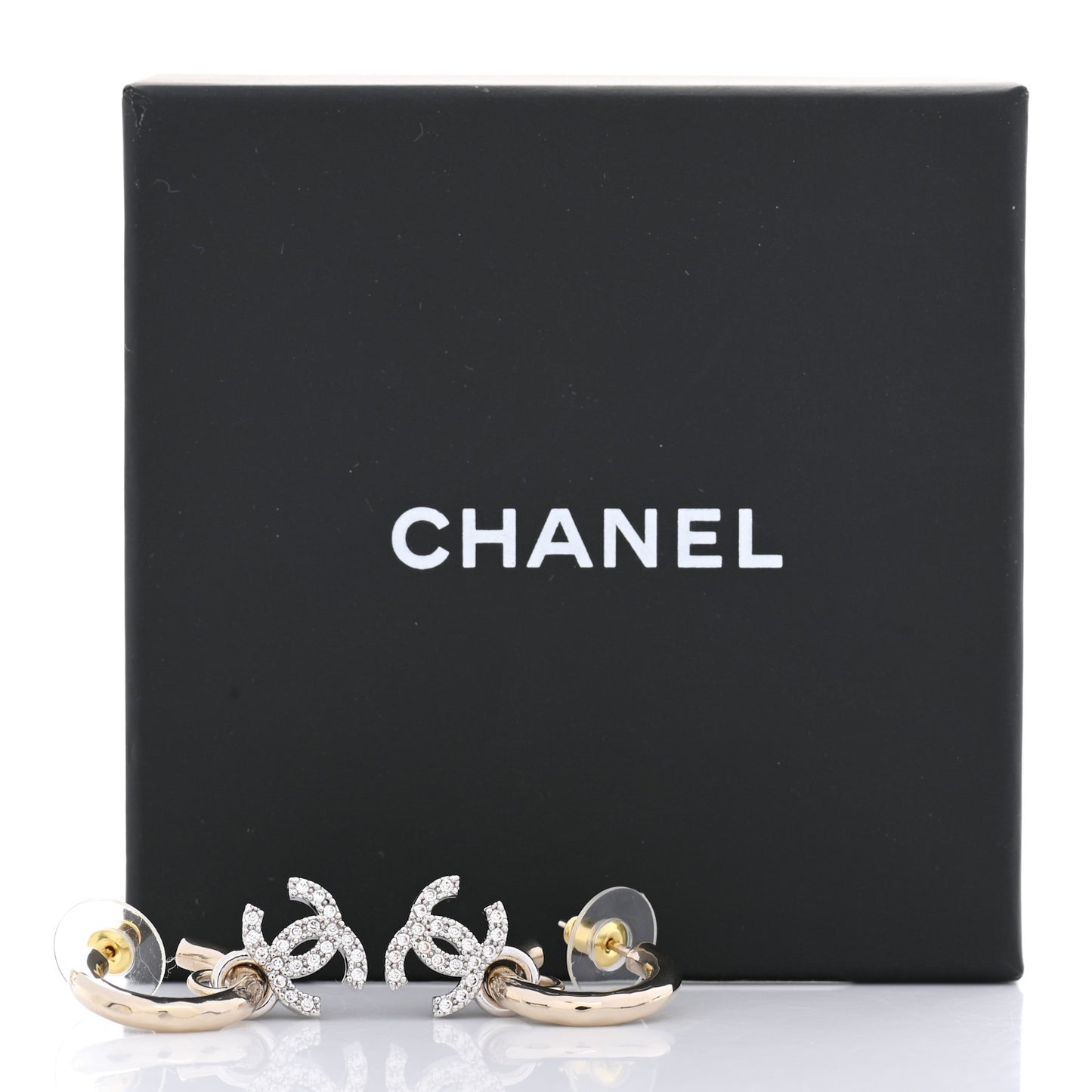 Metal Crystal CC Hoop Drop Earrings Gold