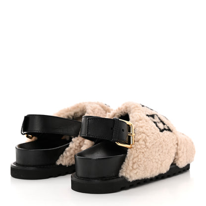 Louis Vuitton Shearling Calfskin Paseo Flat Comfort Sandal 38 Beige 4 of 8