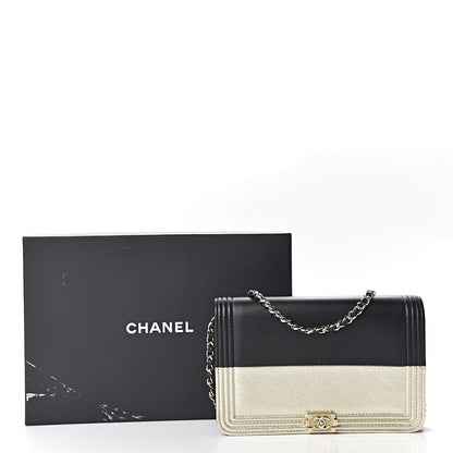 Chanel Metallic Goatskin Lambskin Boy Wallet on Chain WOC Black Gold 13 of 13