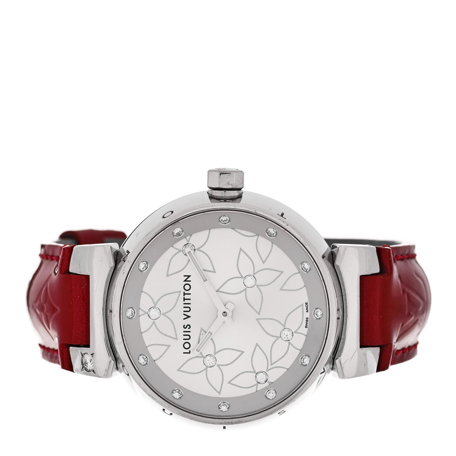 Louis Vuitton Stainless Steel Vernis Diamond Mother of Pearl 34mm Tambour Lovely Quartz Watch 2 of 4