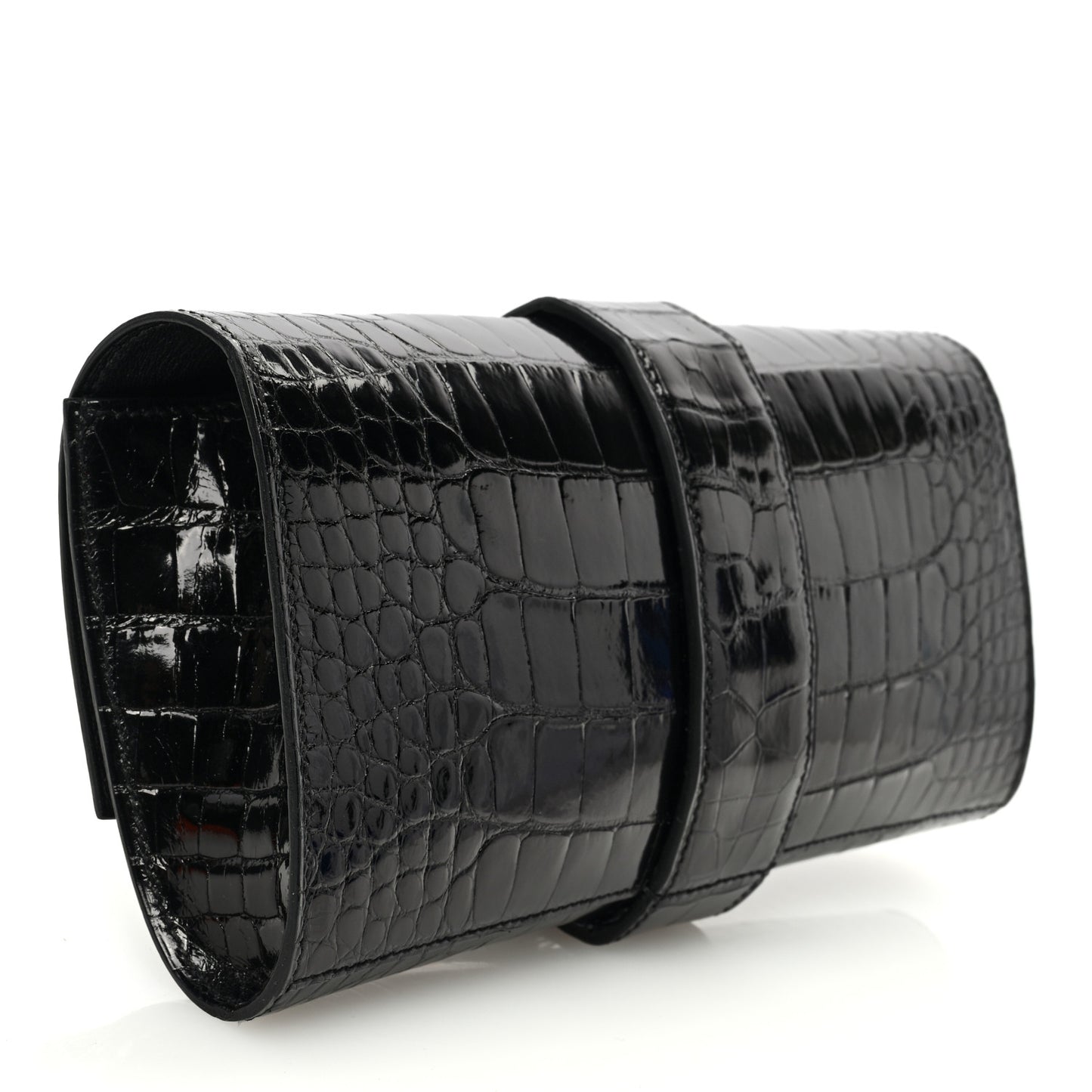 Shiny Alligator Medor Clutch 23 Black