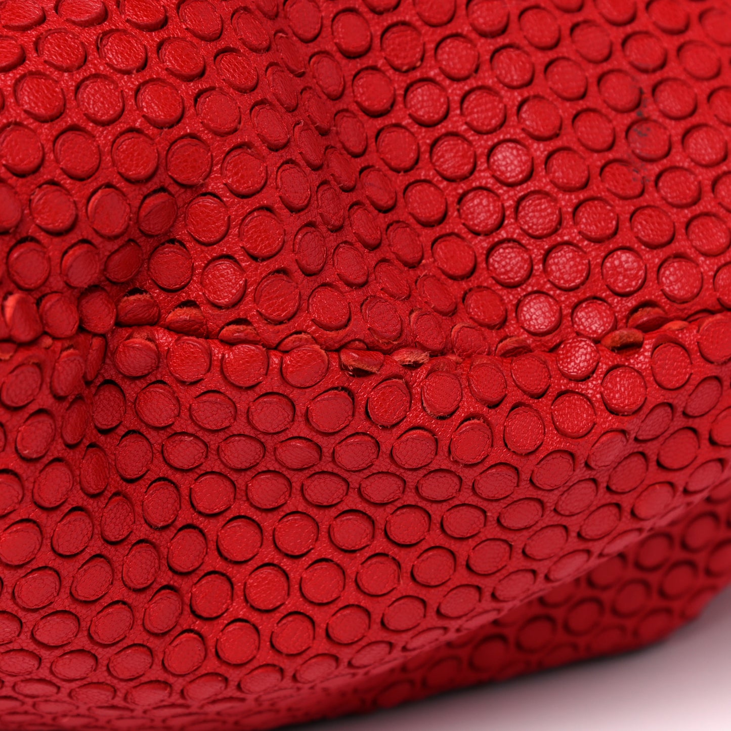 Perforated Calfskin Drawstring Tote Red