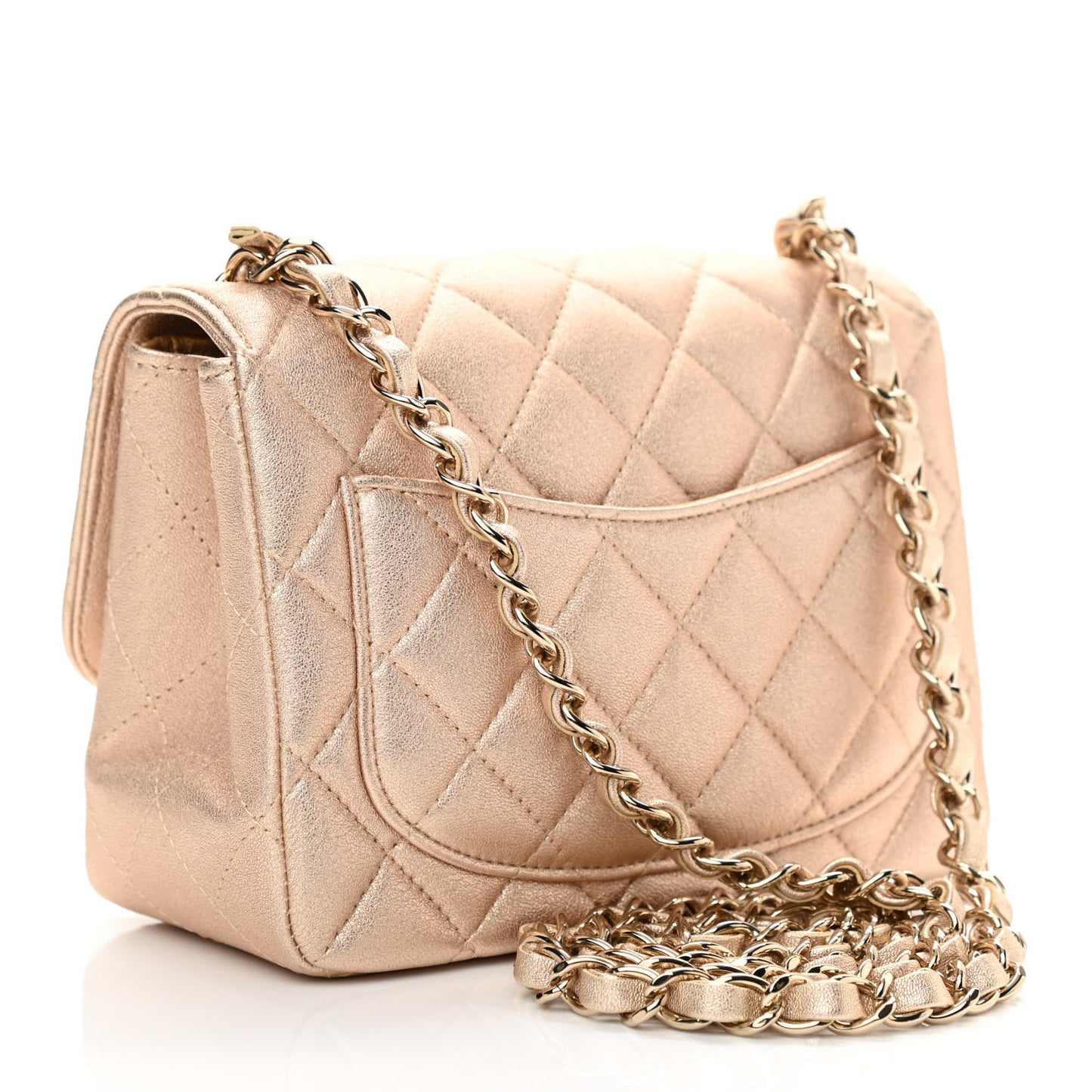 Metallic Lambskin Quilted Mini Square Flap Gold