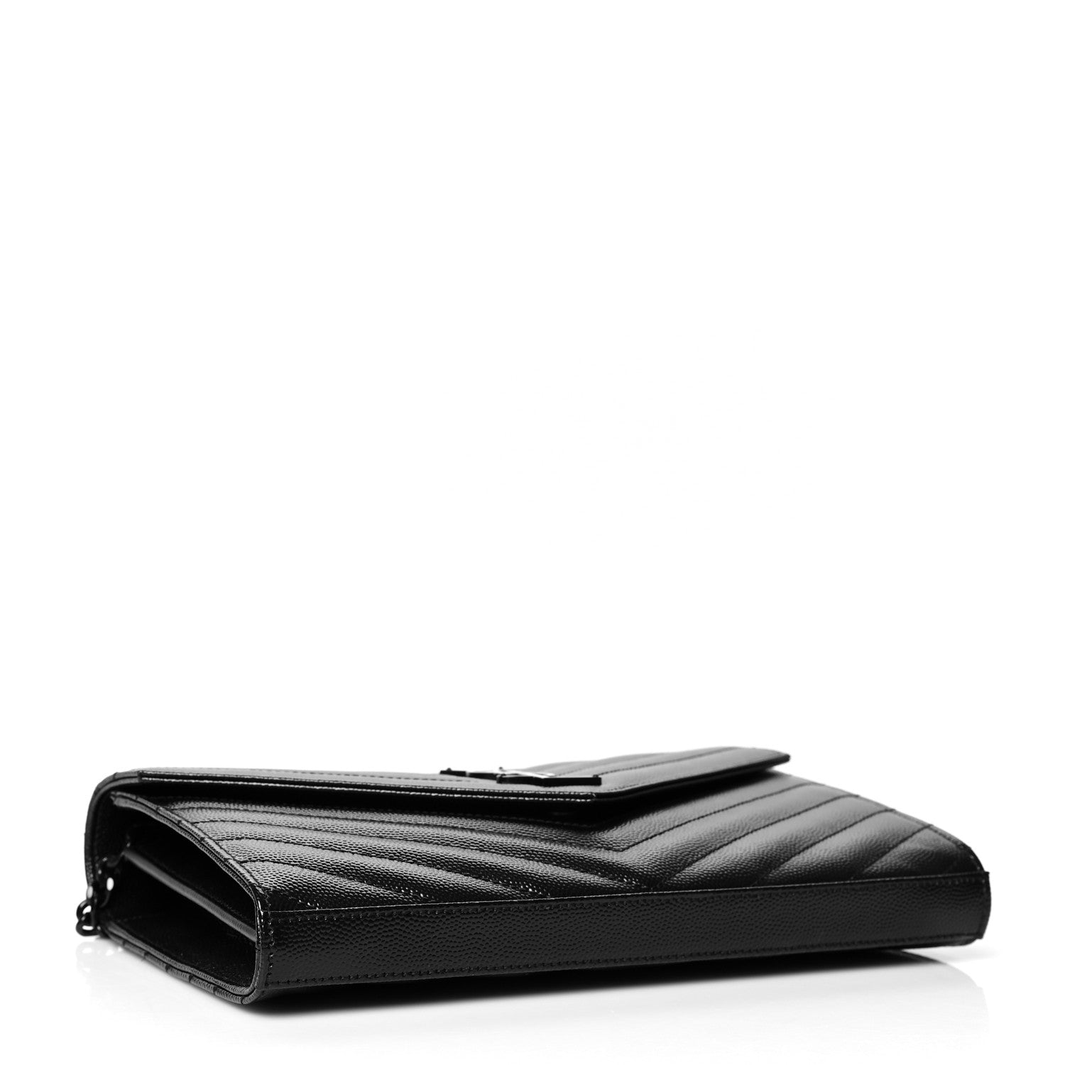 Saint Laurent Grain De Poudre Matelasse Chevron Monogram Chain Wallet Black 3 of 10