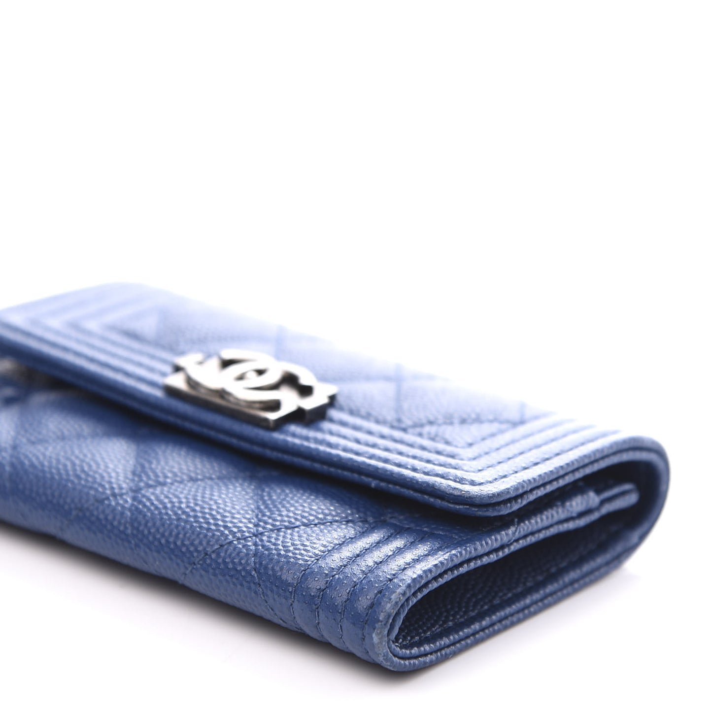 Caviar Quilted Boy Flap Card Holder Wallet Blue