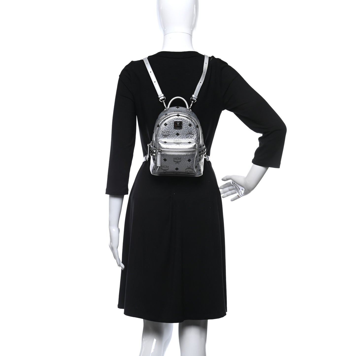 Metallic Visetos Studded X-Mini Bebe Boo Backpack Silver