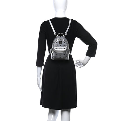 MCM Metallic Visetos Studded X-Mini Bebe Boo Backpack Silver 2 of 10