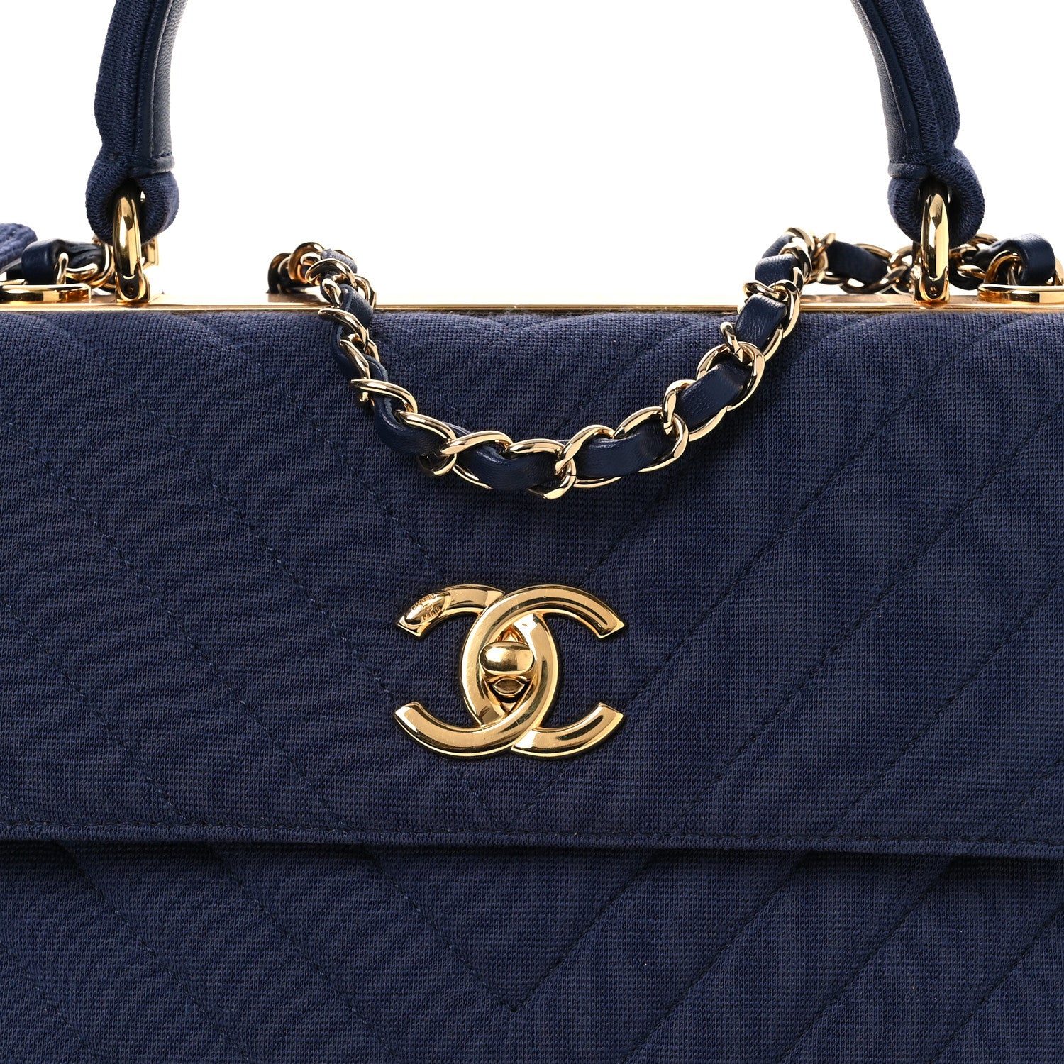 Chanel Jersey Chevron Quilted Small Trendy CC Dual Handle Flap Bag Navy Blue 8 of 15