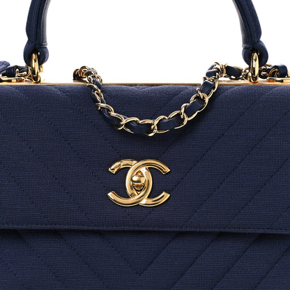 Chanel Jersey Chevron Quilted Small Trendy CC Dual Handle Flap Bag Navy Blue 8 of 15
