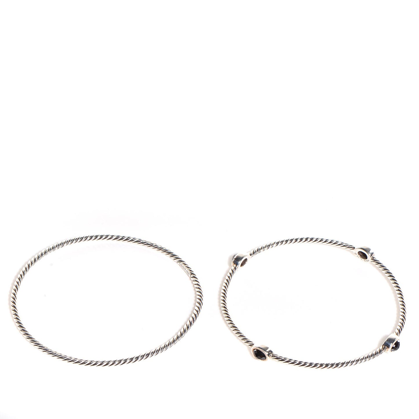 Sterling Silver Black Onyx Color Classics Bangle Bracelet Set of 2