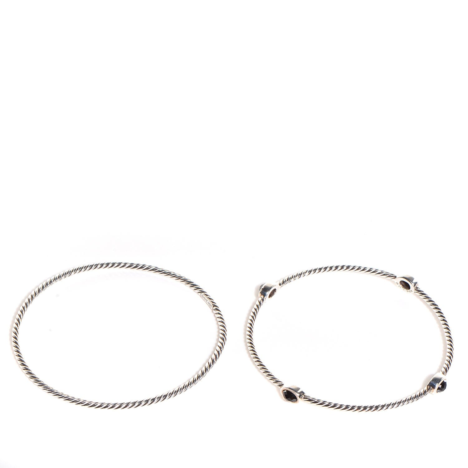 David Yurman Sterling Silver Black Onyx Color Classics Bangle Bracelet Set of 2 4 of 5