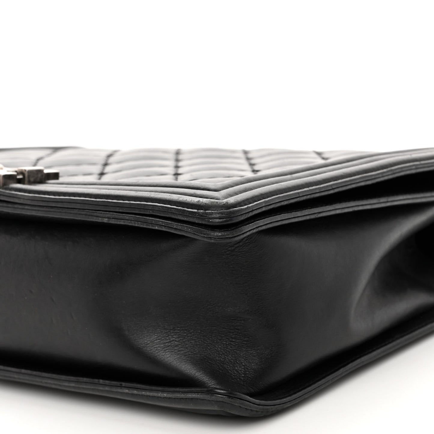 Calfskin Double Stitch Large Boy Flap Black
