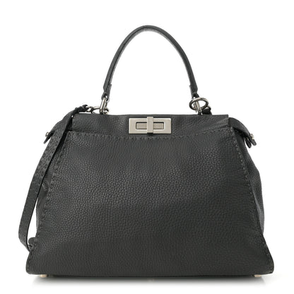 Fendi Cuoio Romano Selleria Bi-Color Medium Peekaboo Iconic Satchel Asfalto Latte 1 of 24