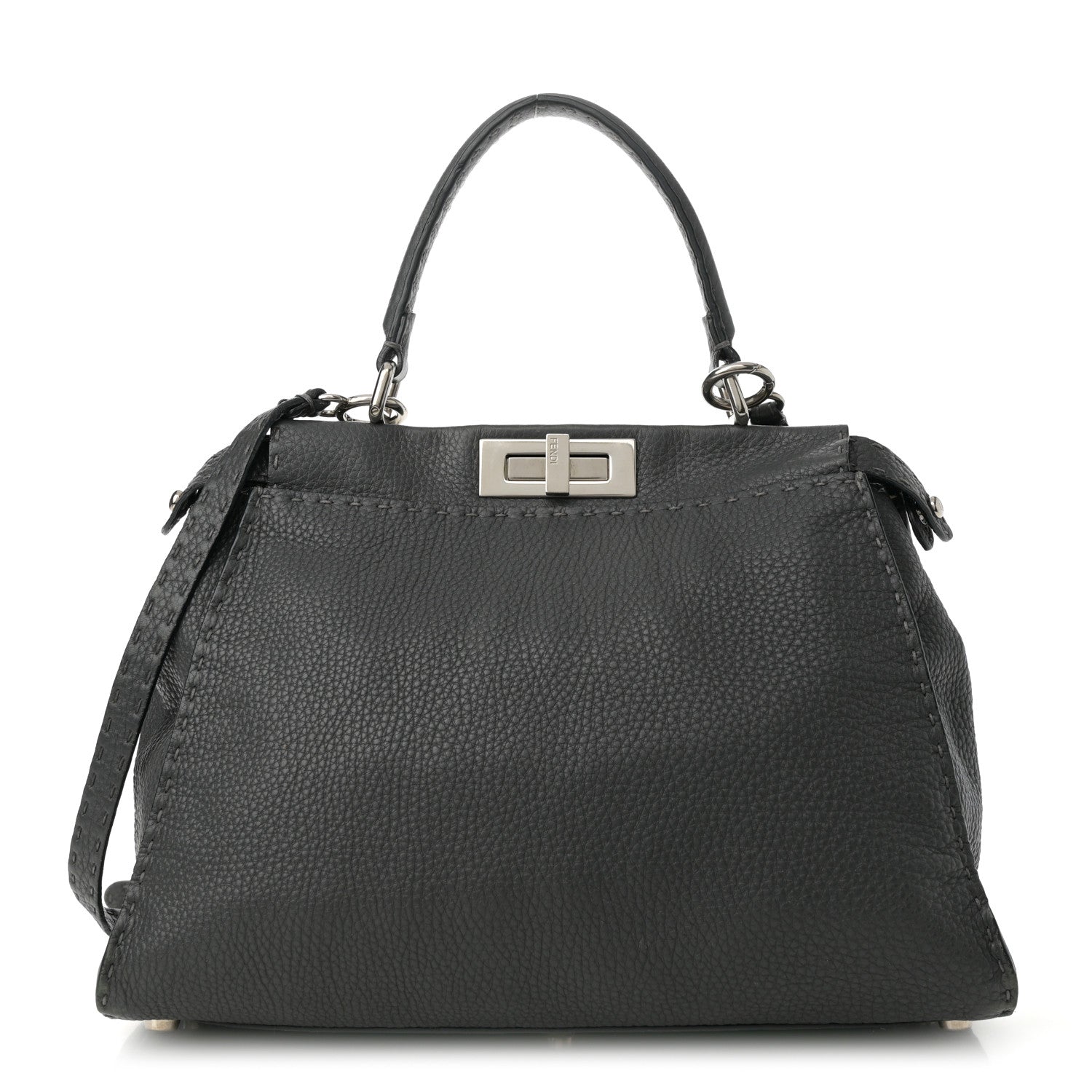 Fendi Cuoio Romano Selleria Bi-Color Medium Peekaboo Iconic Satchel Asfalto Latte 1 of 24