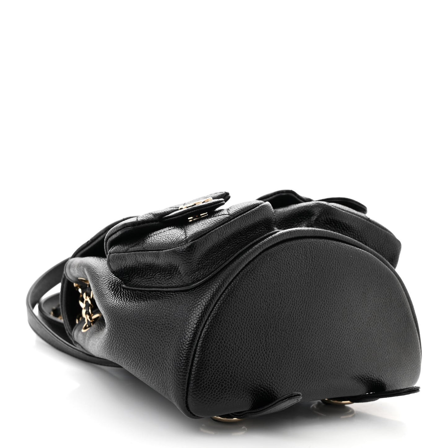 Shiny Caviar Quilted Small Duma Pockets Drawstring Backpack Black