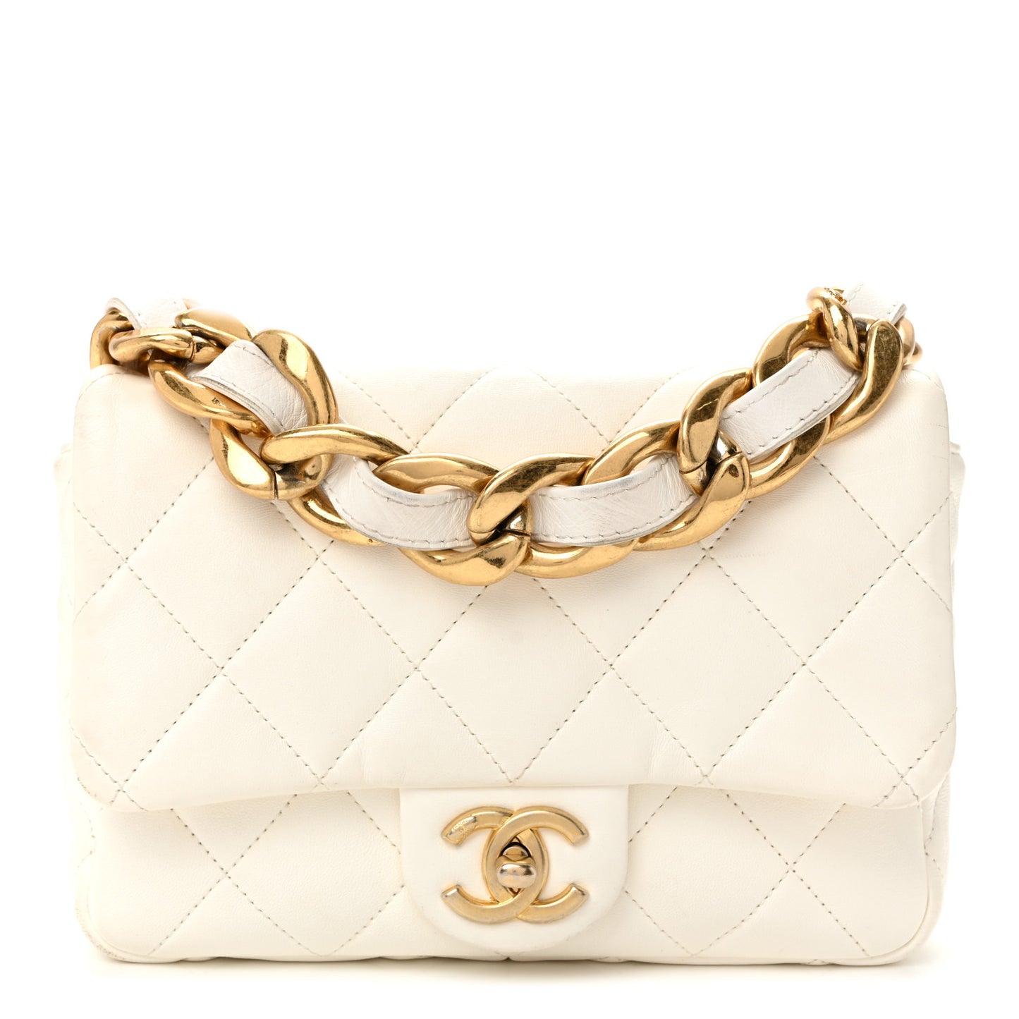 Lambskin Quilted Small CC Funky Town Flap White