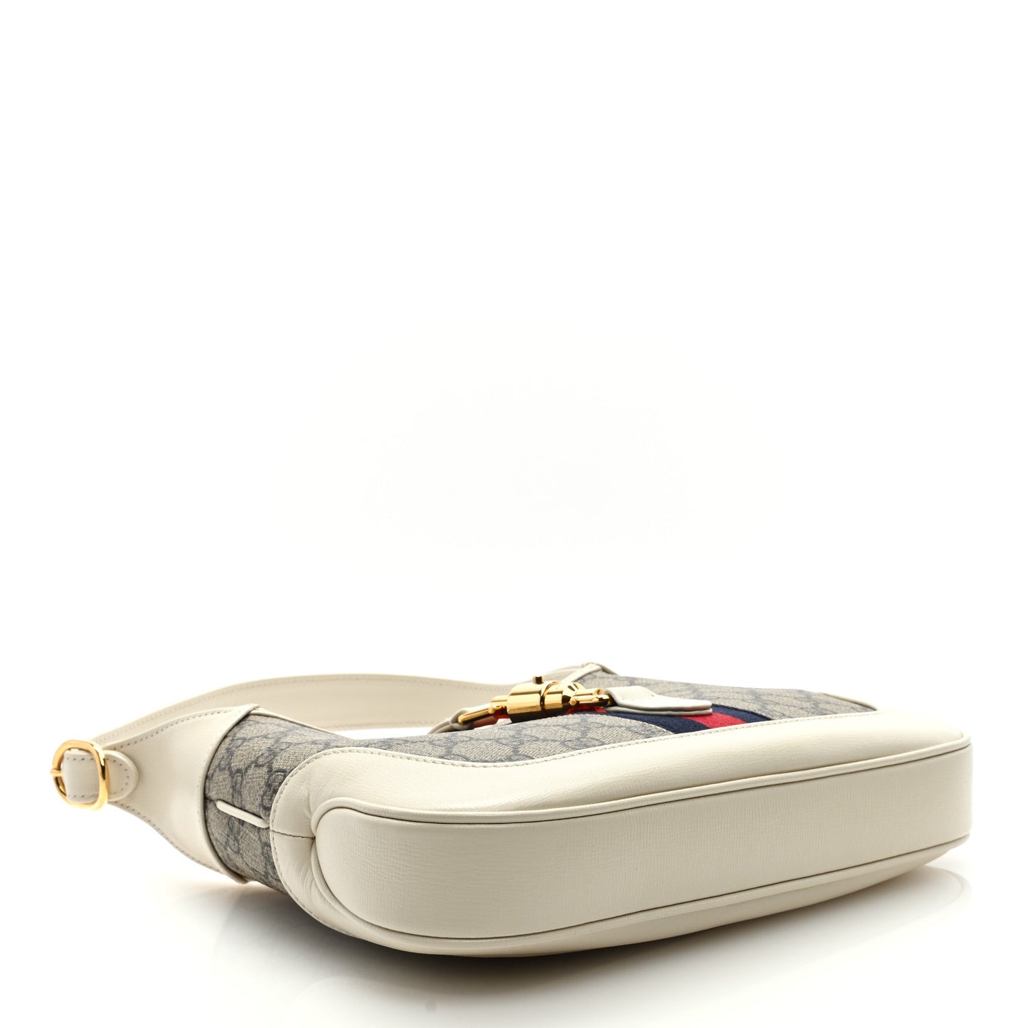 GG Supreme Monogram Azalea Calfskin Web Small Jackie 1961 Hobo Beige Ebony Mystic White