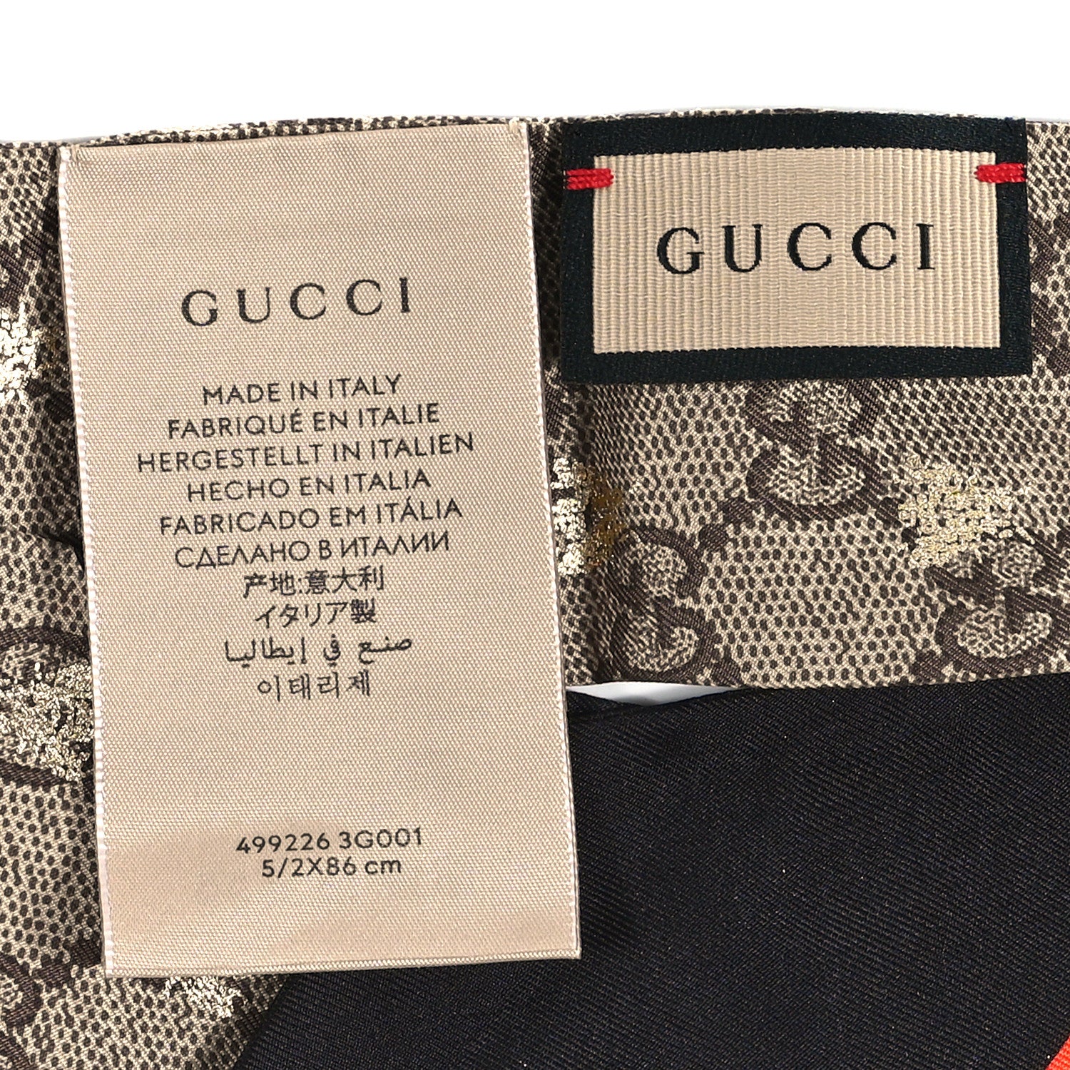 Gucci Silk Twill GG Monogram GG Bee Neck Bow Scarf Black Red 3 of 3