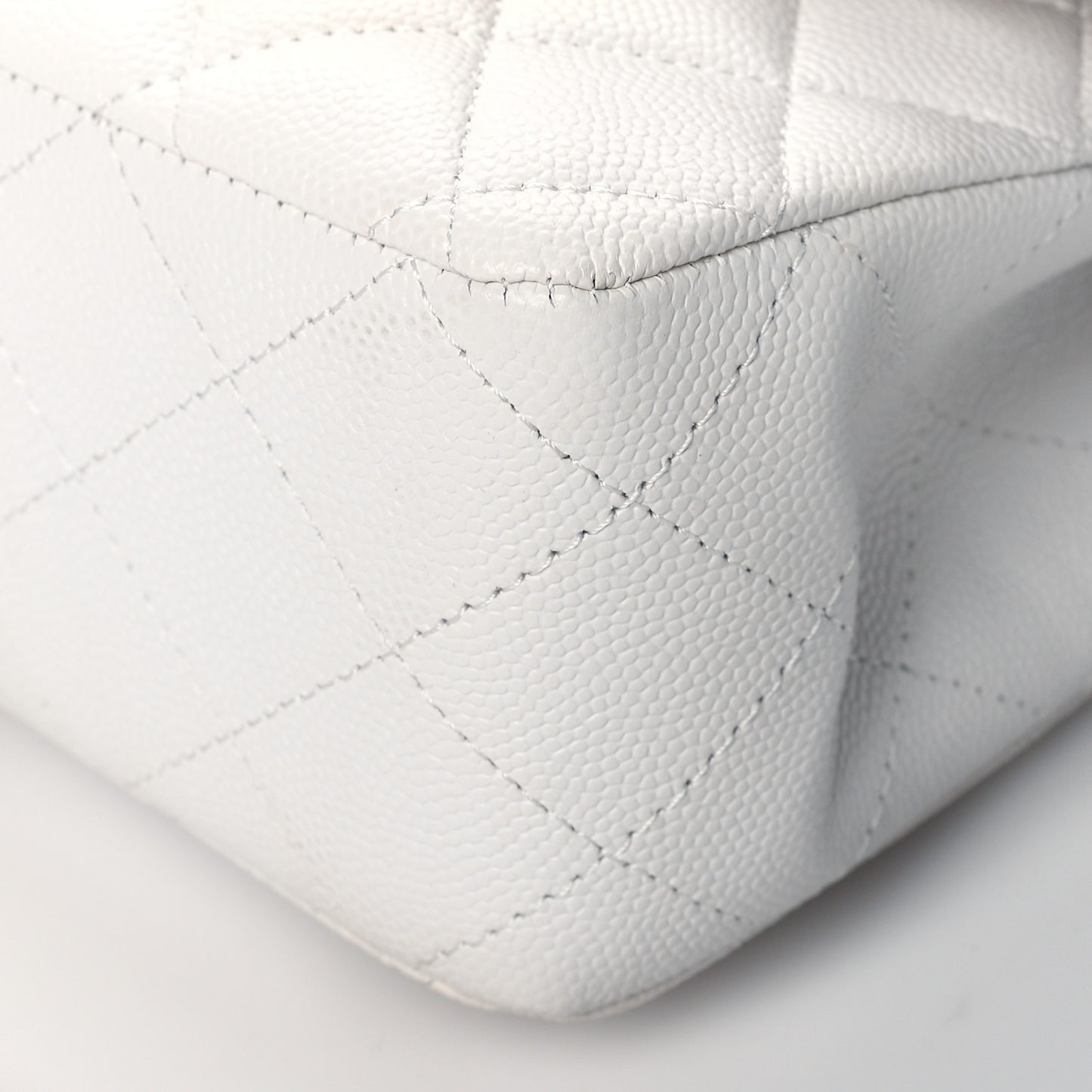 Caviar Quilted Medium Double Flap White