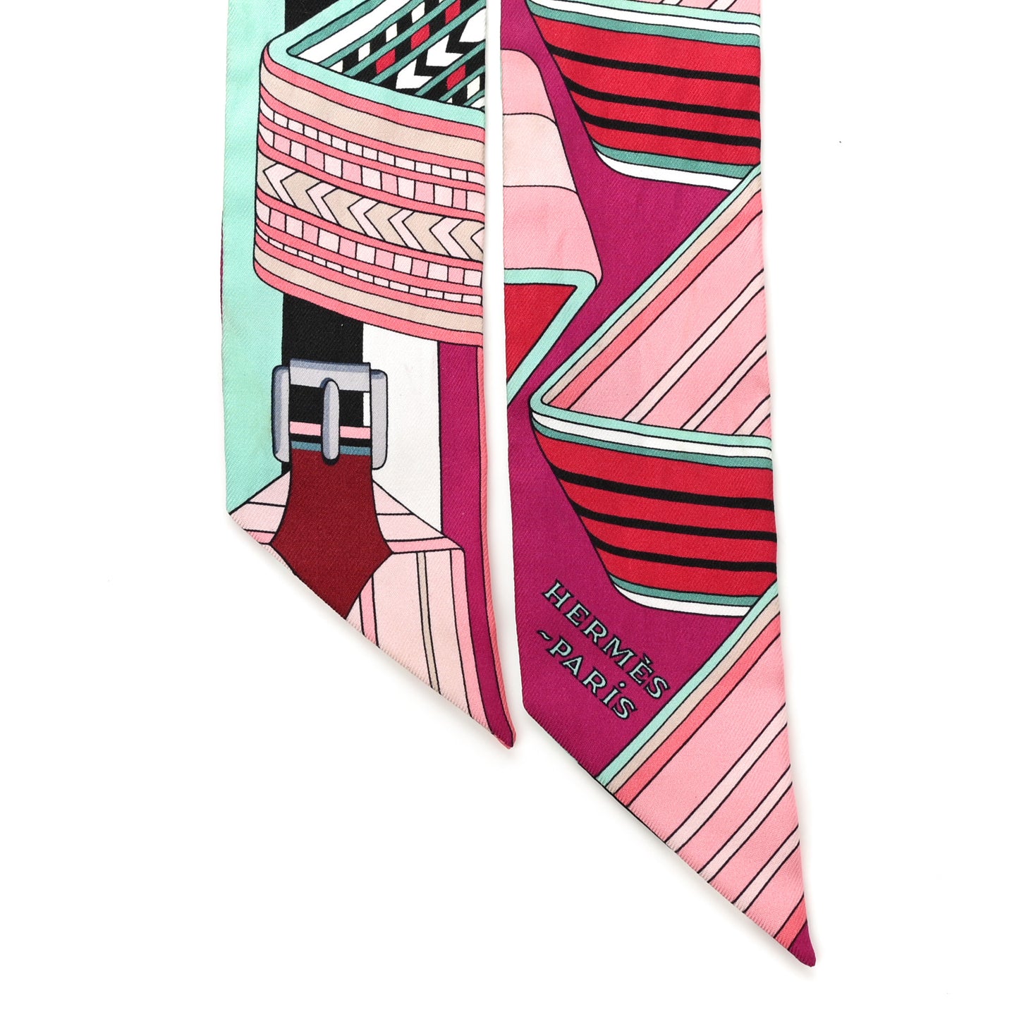 Silk Sangles En Zigzag Twilly Fuchsia Vert Jaune