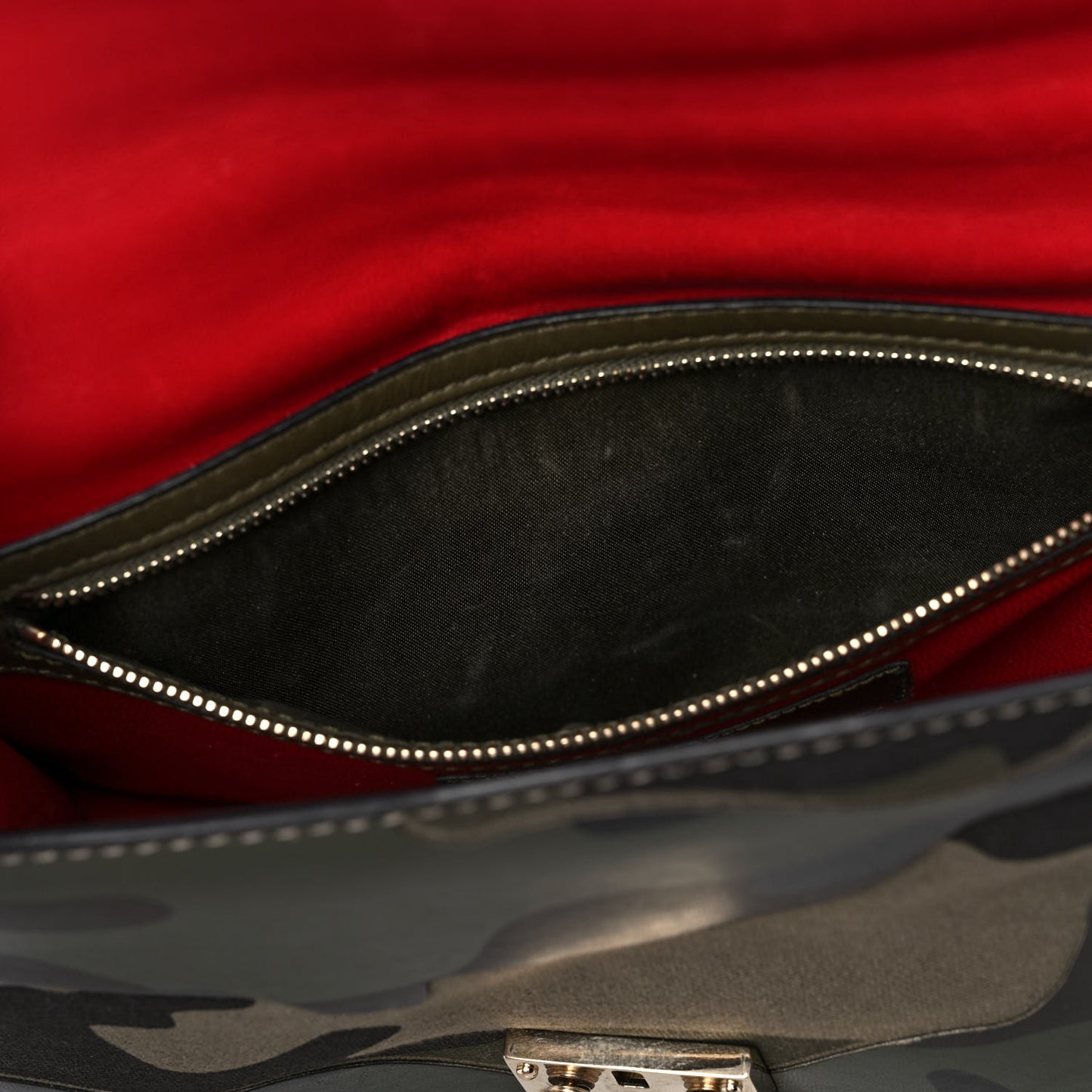Nappa Canvas Camouflage Medium Glam Lock Rockstud Flap Verde