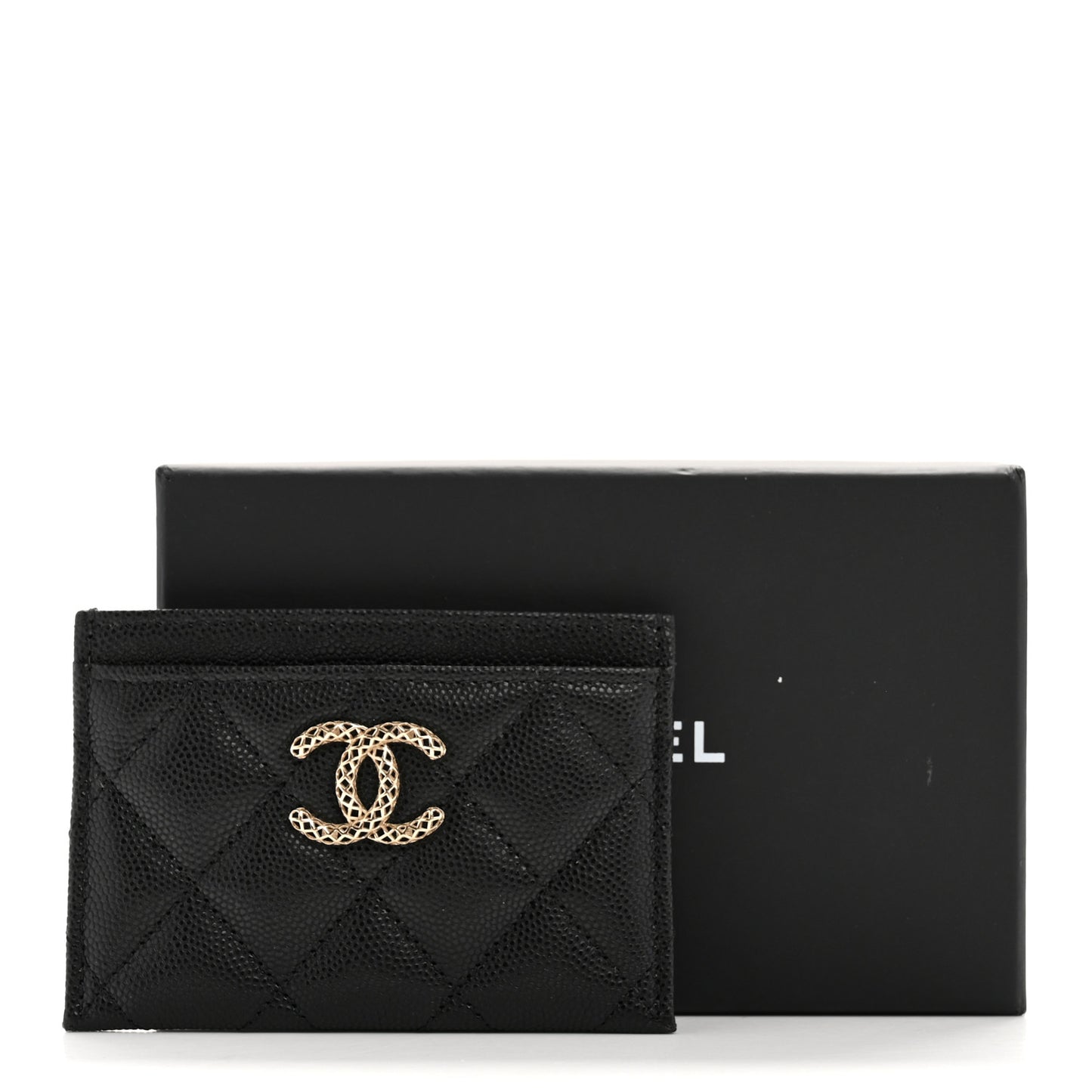 Caviar Metal Perforated Quilted Card Holder Black