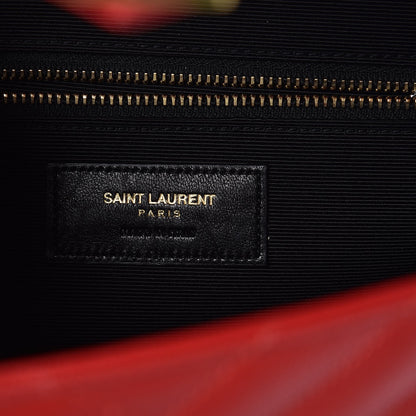 Saint Laurent Grain De Poudre Matelasse Chevron Large Monogram Satchel Lipstick Red 6 of 6