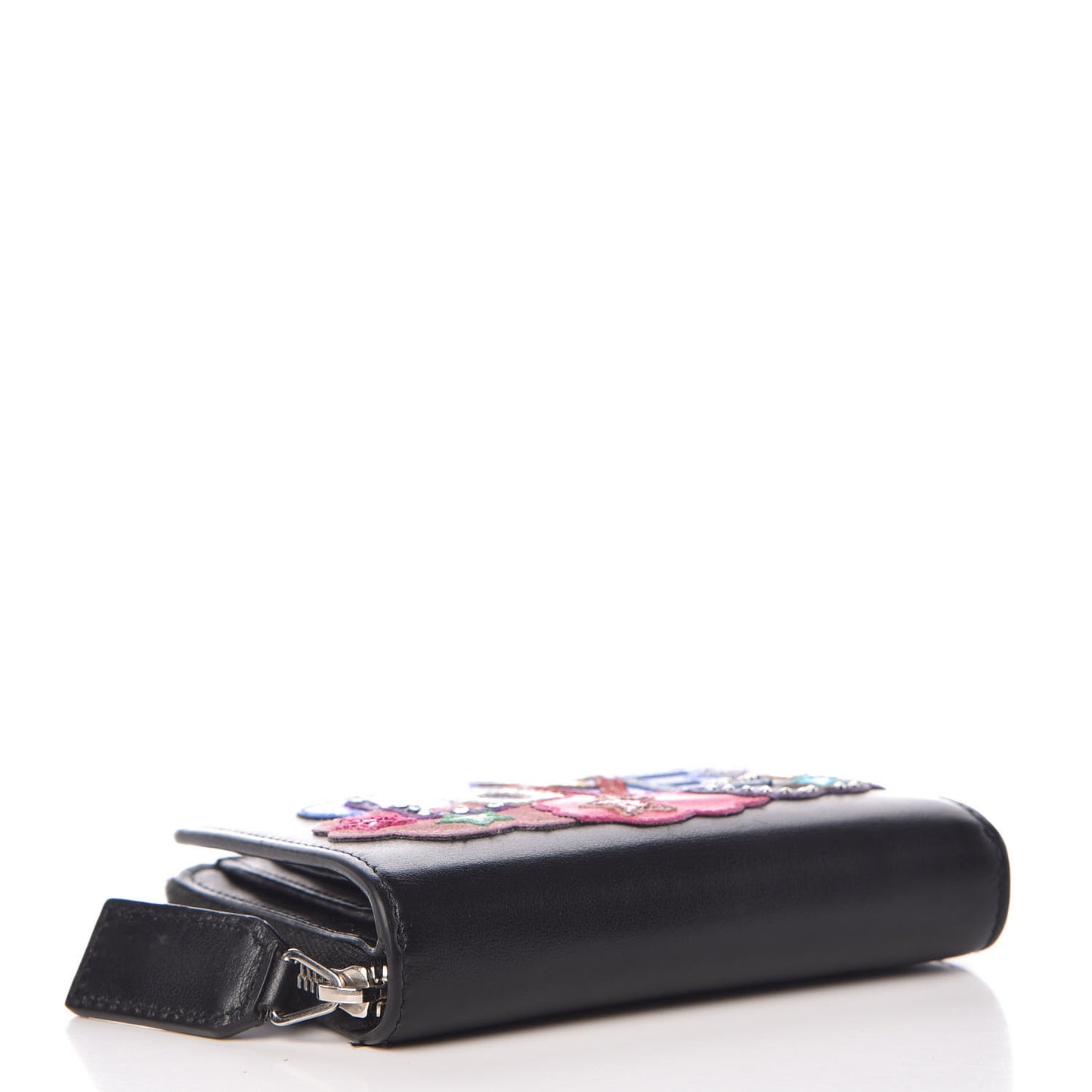 Calfskin Love Patchwork Compact Zip Around Wallet Black