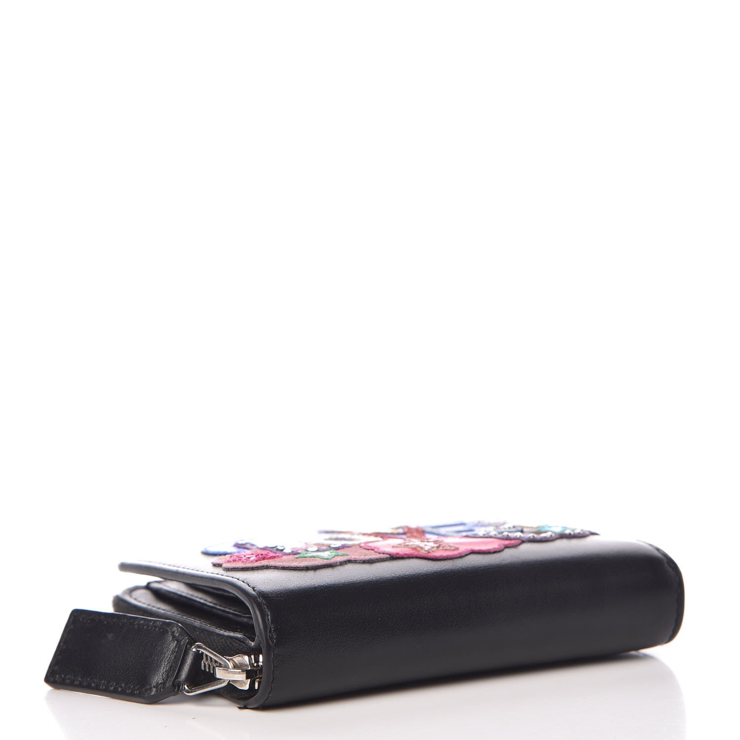 Saint Laurent Calfskin Love Patchwork Compact Zip Around Wallet Black 4 of 12