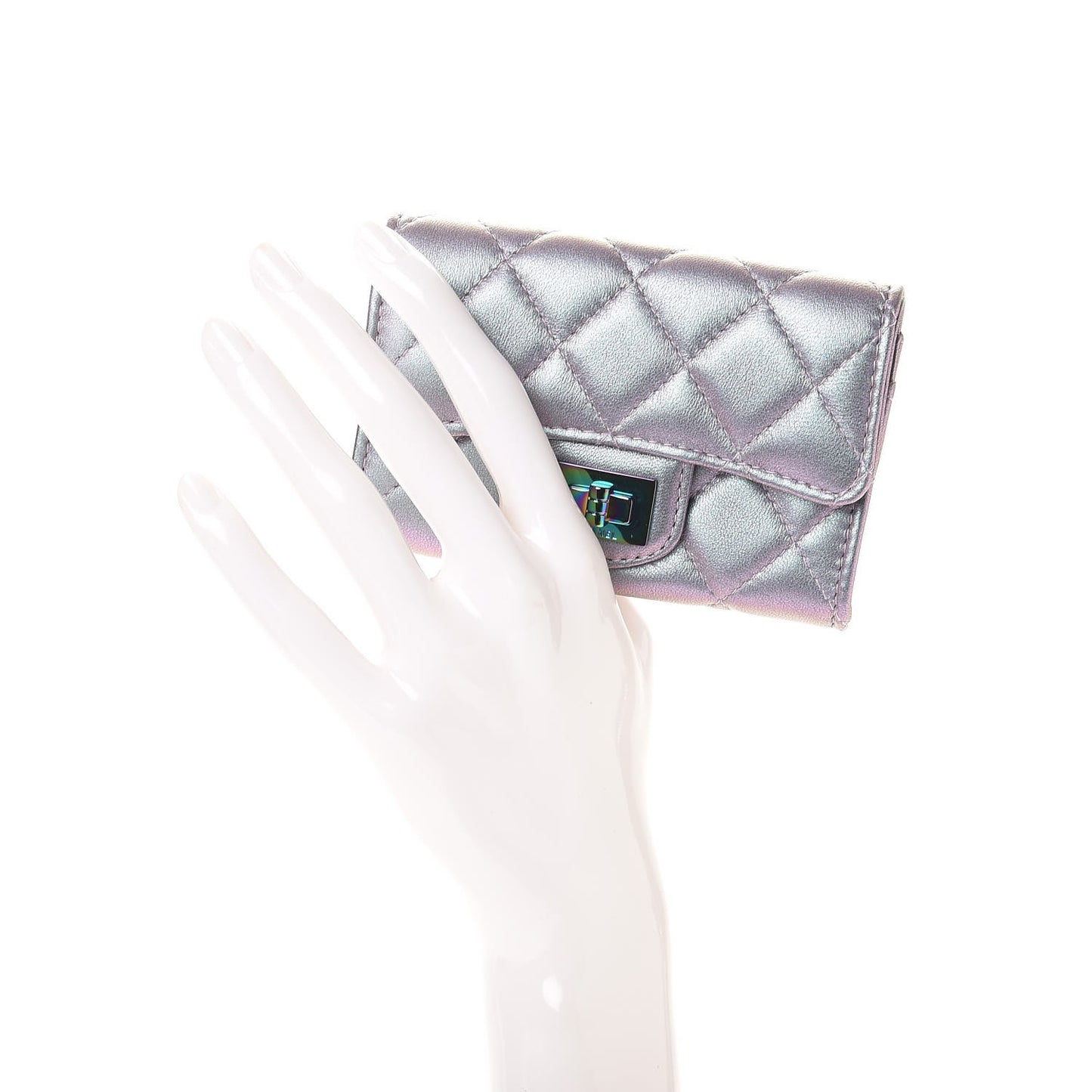 Iridescent Lambskin Quilted Reissue Flap Card Holder Light Purple