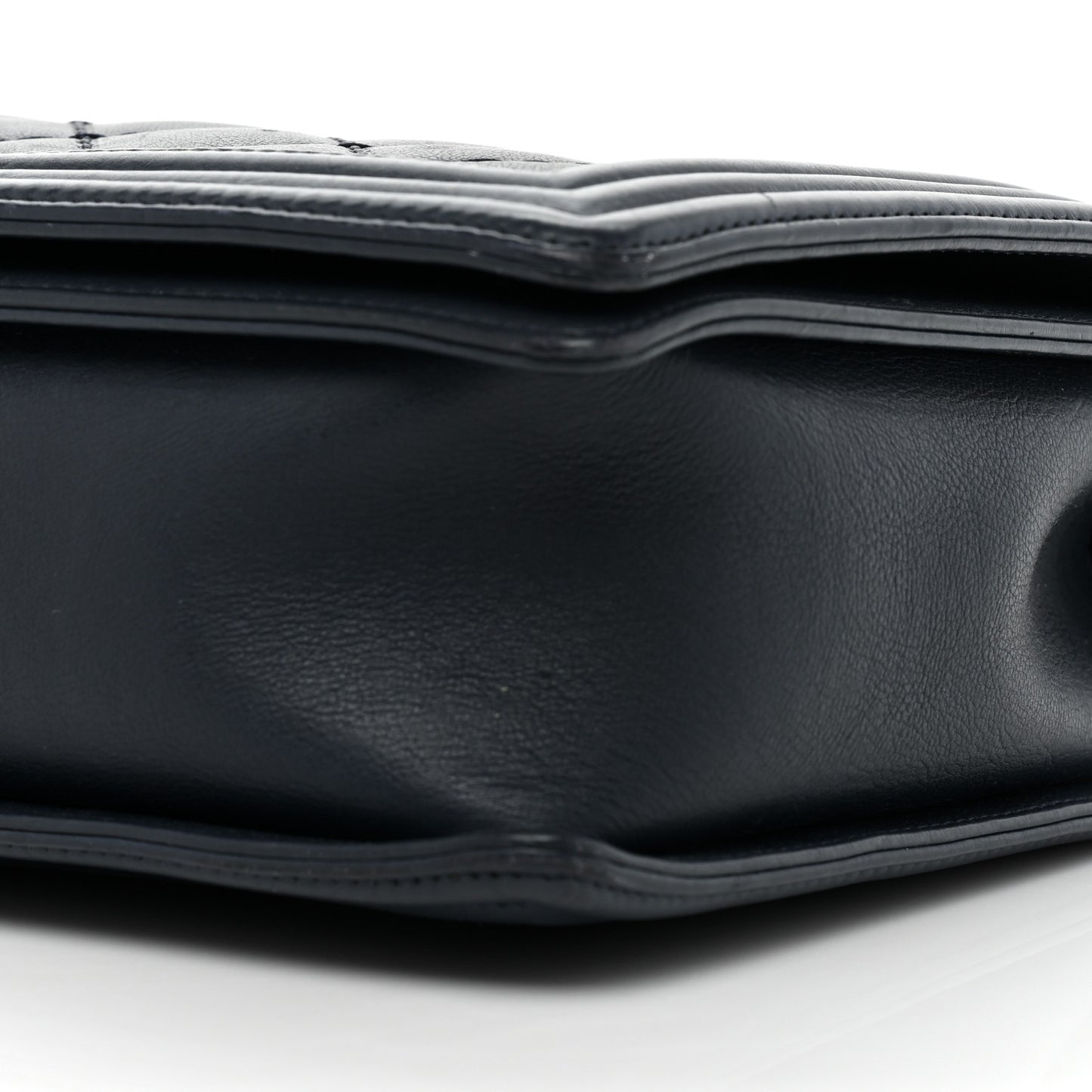Calfskin Double Stitch Large Boy Flap Navy Blue
