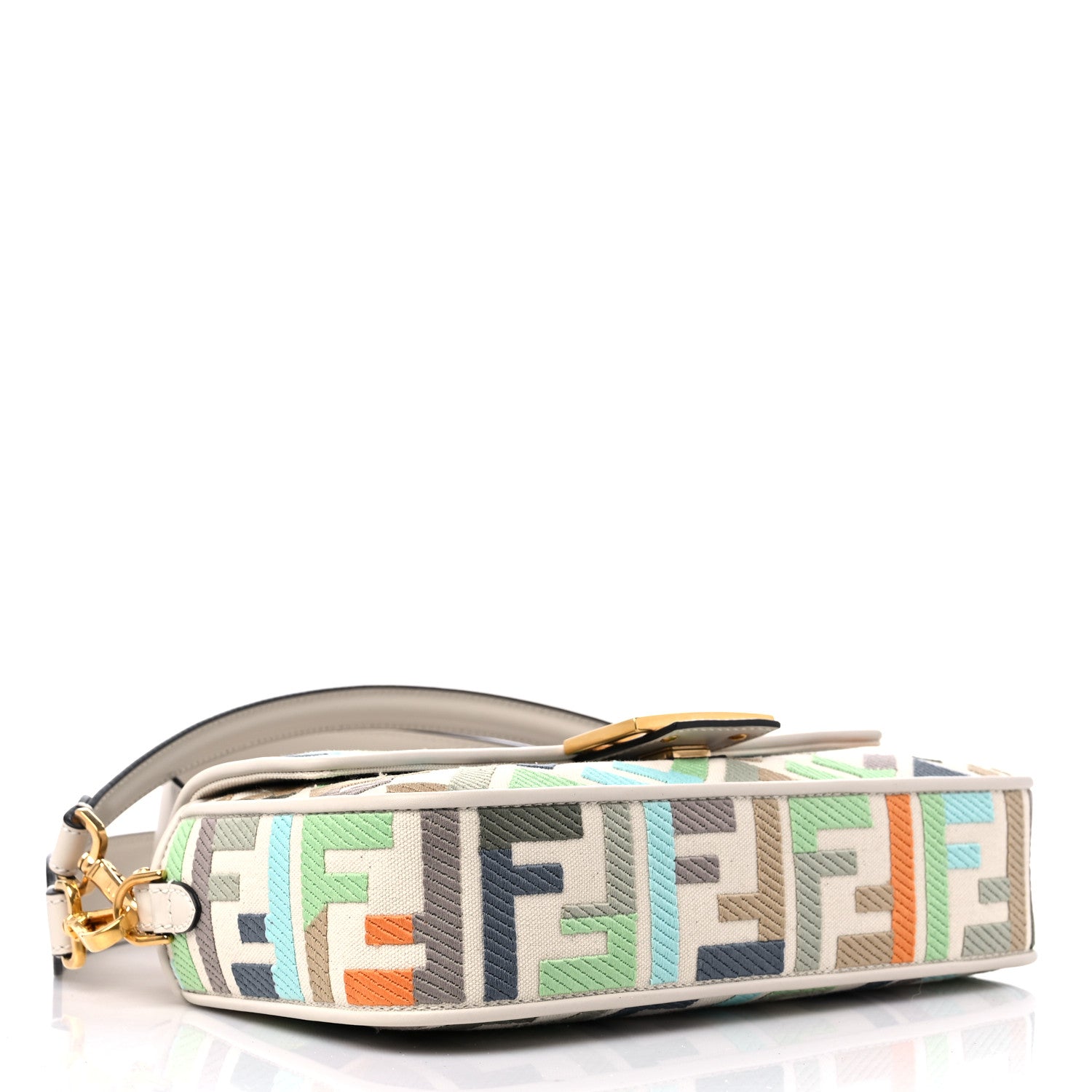 Fendi Canvas Vitello Seta FF Multicolor Embroidered Baguette Grezzo Multicolor Latte 4 of 8