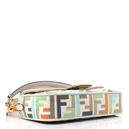Fendi Canvas Vitello Seta FF Multicolor Embroidered Baguette Grezzo Multicolor Latte 4 of 8
