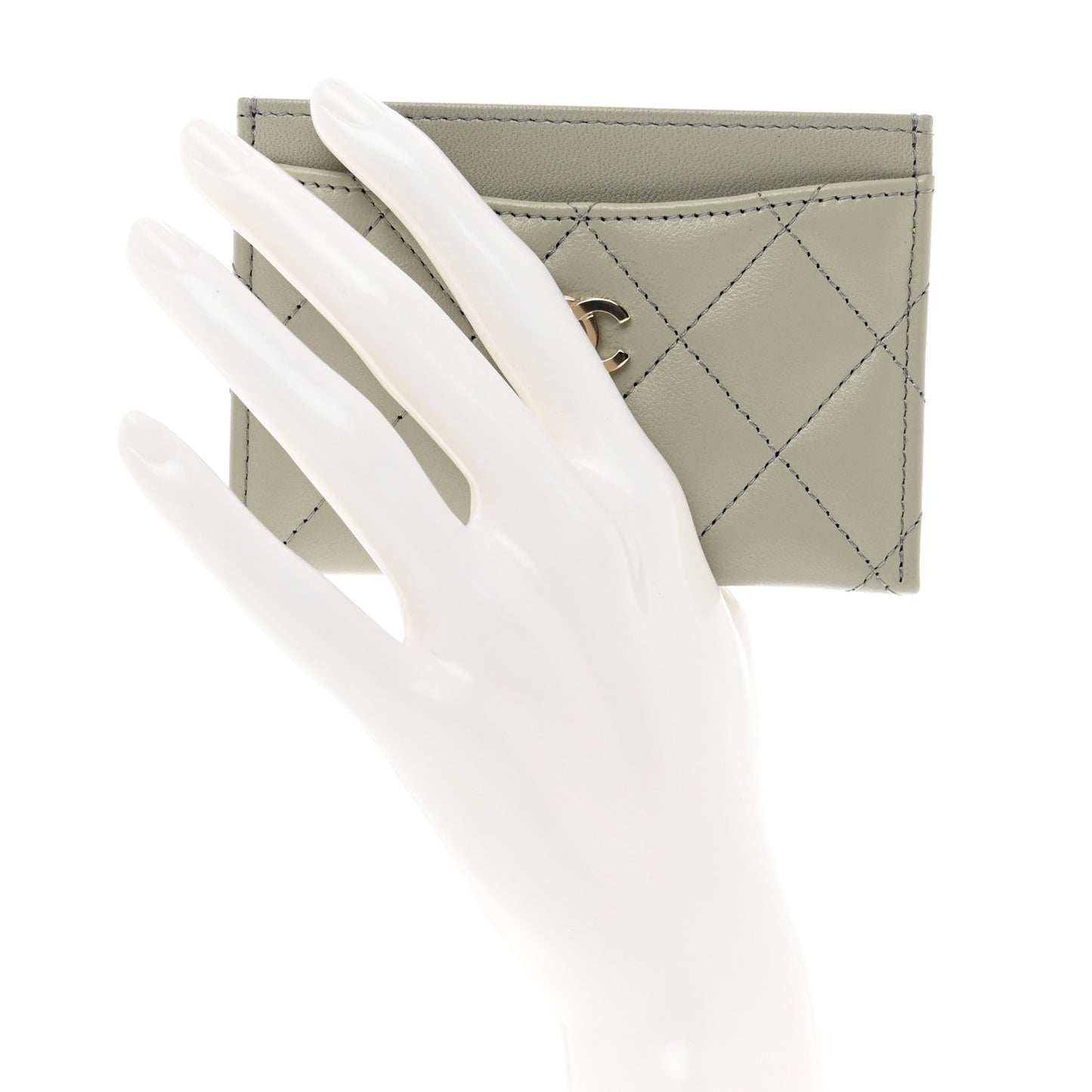Lambskin Quilted Card Holder Grey