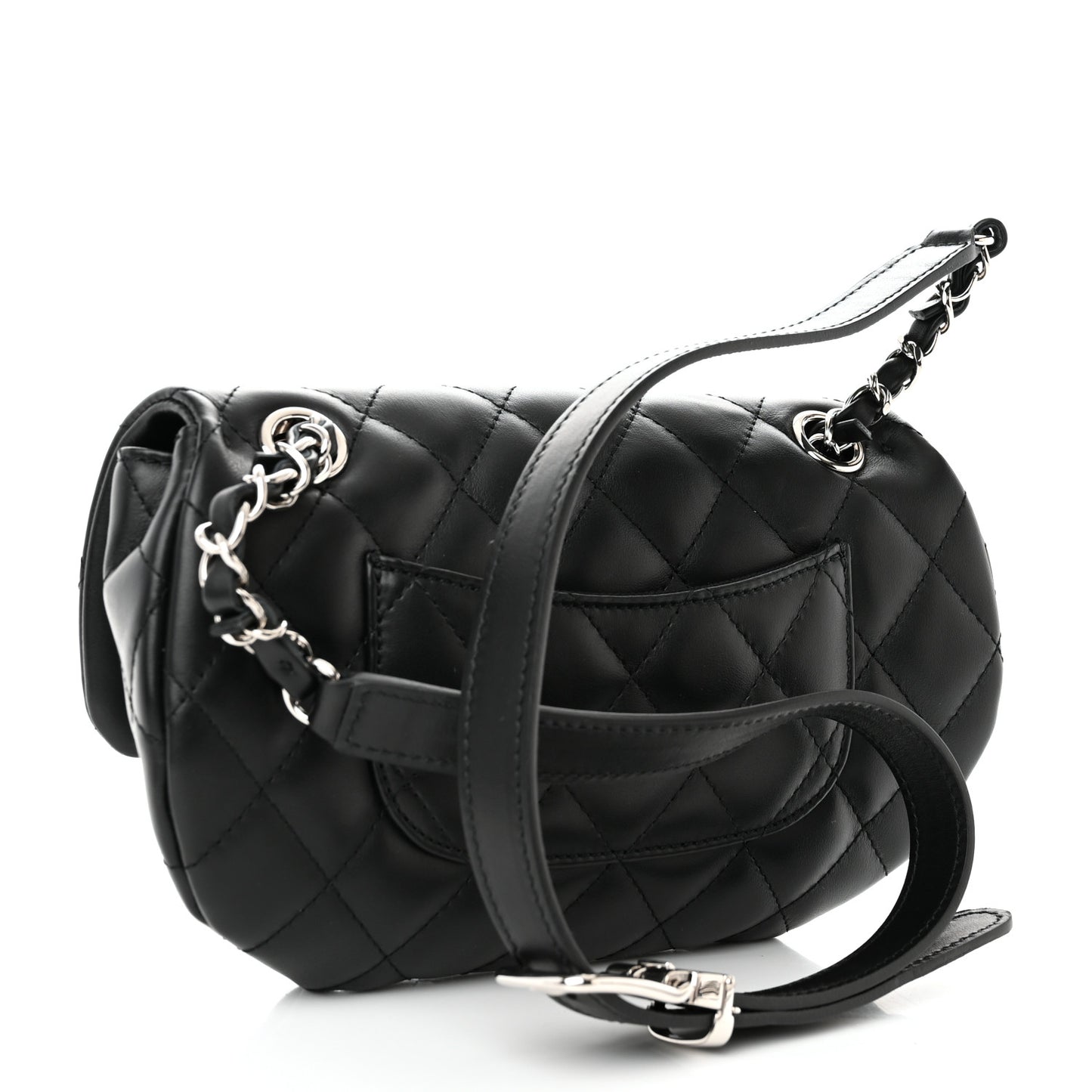 Calfskin Quilted CC Uniform Flap Belt Bag Black