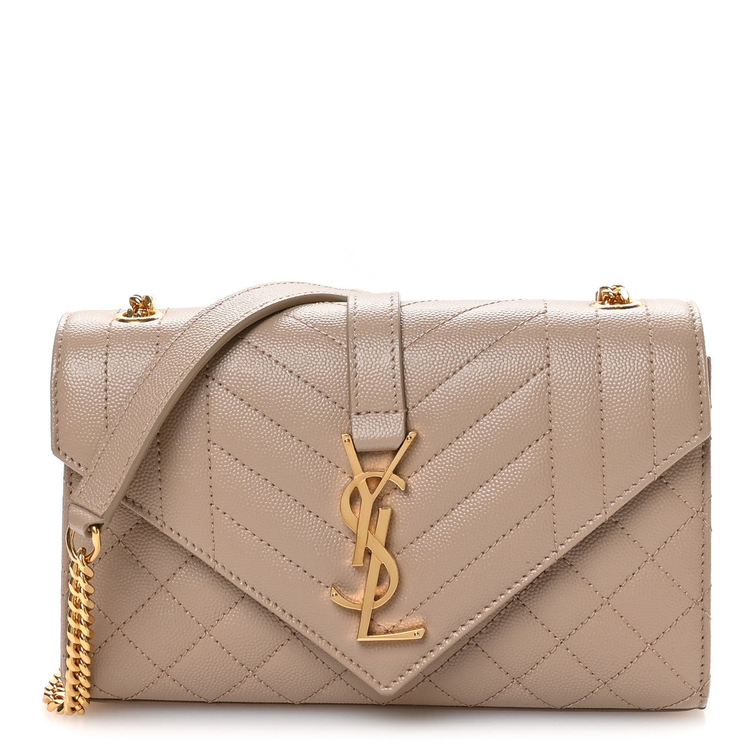 Saint Laurent Grain De Poudre Textured Mixed Matelasse Triquilt Small Monogram Satchel Dark Beige 1 of 11