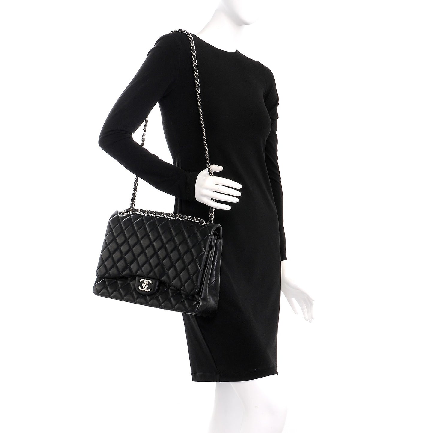 Lambskin Quilted Maxi Double Flap Black
