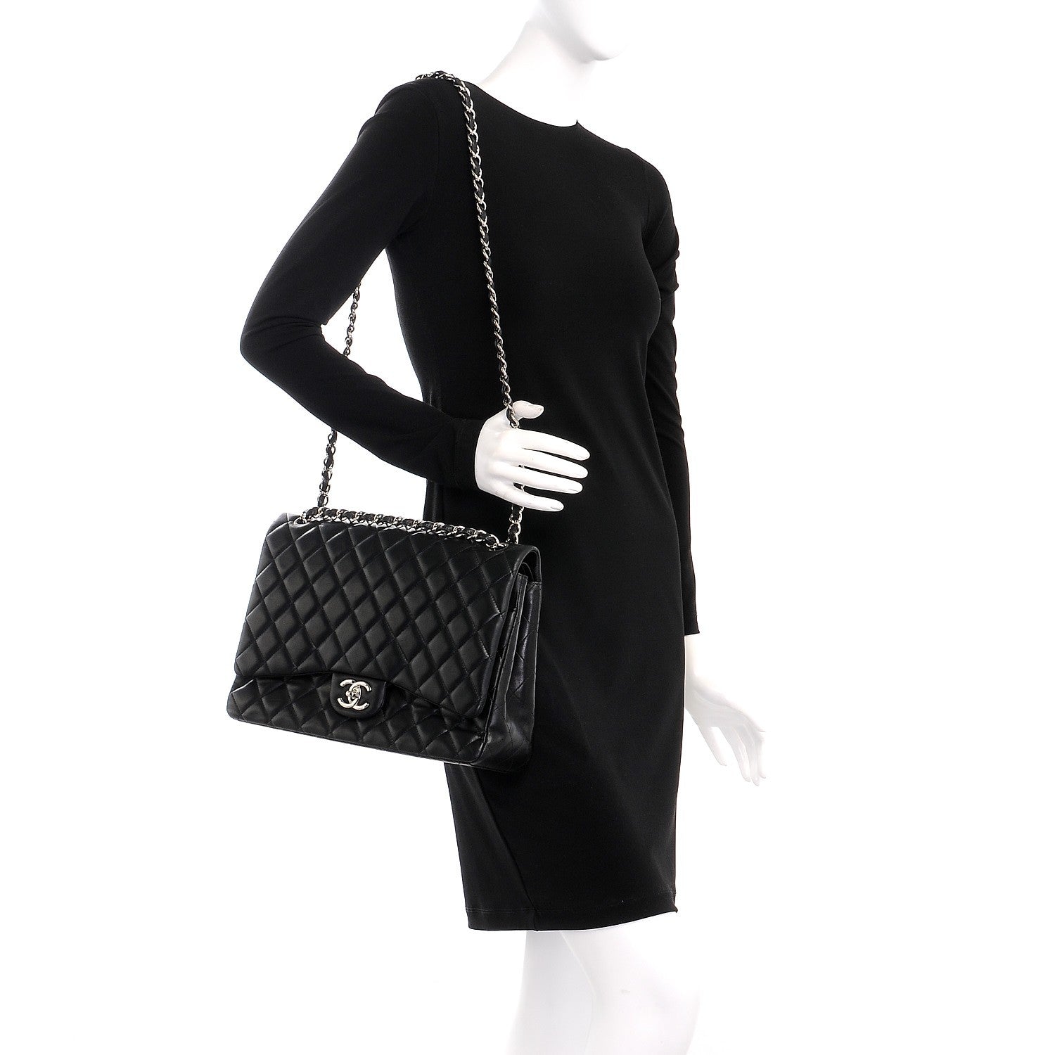 Chanel Lambskin Quilted Maxi Double Flap Black 2 of 13