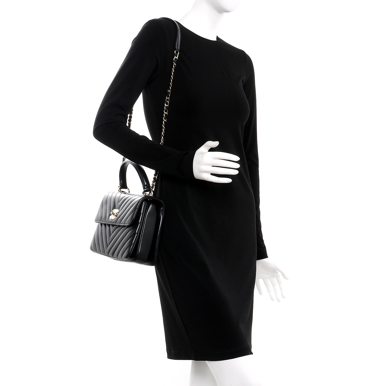 Chanel Lambskin Chevron Quilted Small Trendy CC Dual Handle Flap Bag Black 2 of 9